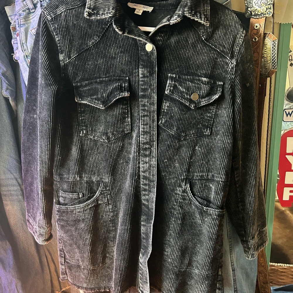 She + Sky Black Corduroy Jean Jacket